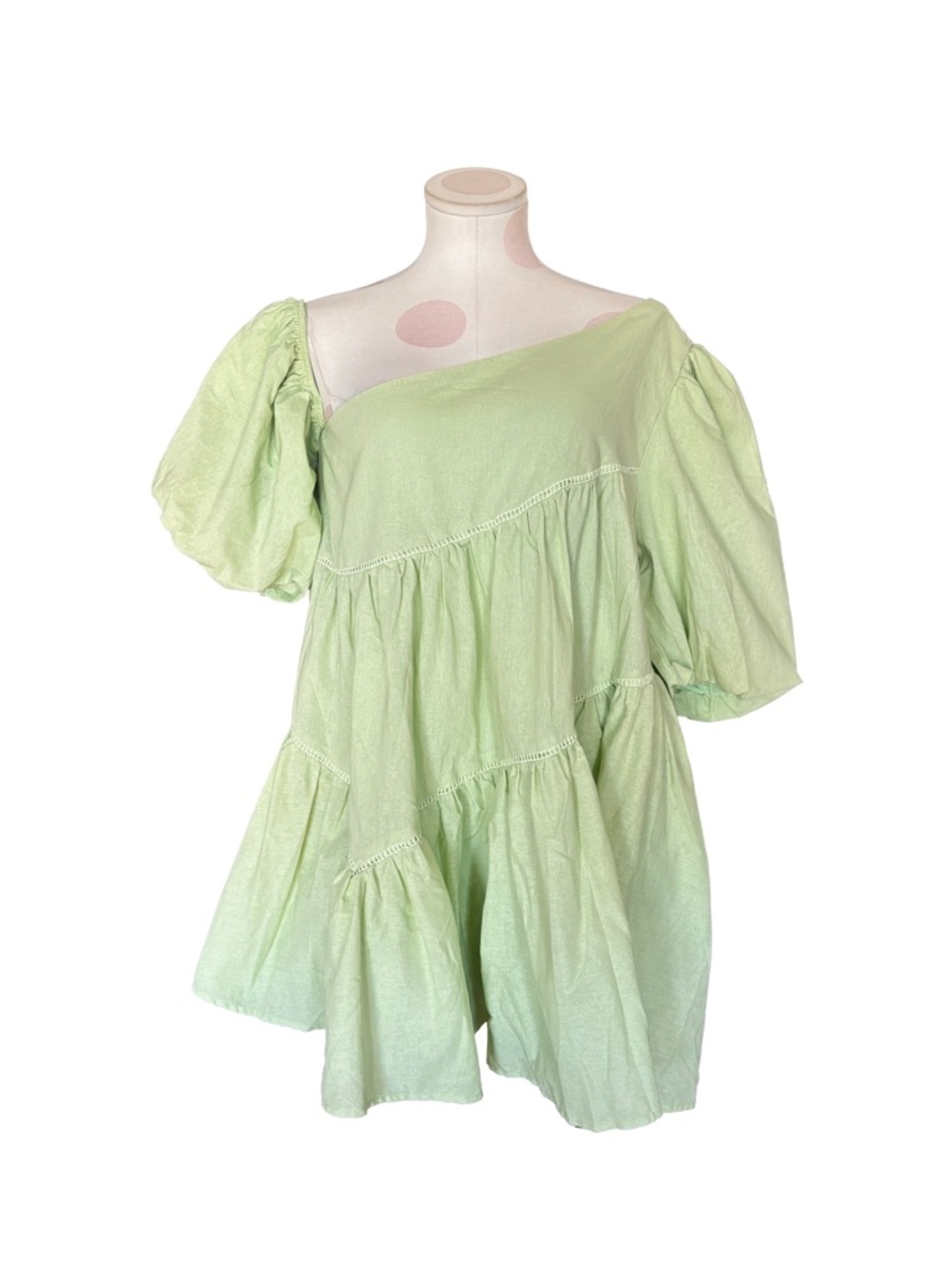 Showpo NWT green off shoulder puff sleeve babydoll mini dress - light green - 8 - Picture 2 of 10